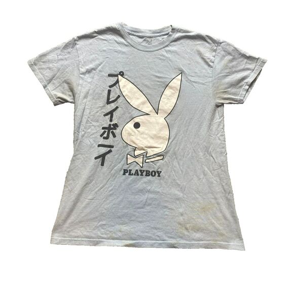 Playboy Shirt Adult Medium Light Blue Big Bunny Logo Japanese Streetwear Mens‎ - Picture 1 of 16